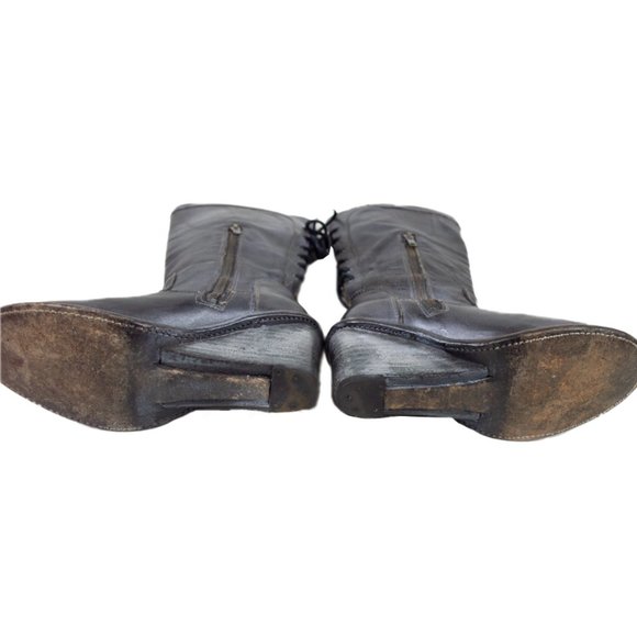 BED STU Empress Black Rustic Wedge Lace-Up Distressed Leather Tall Boots - Picture 15 of 16